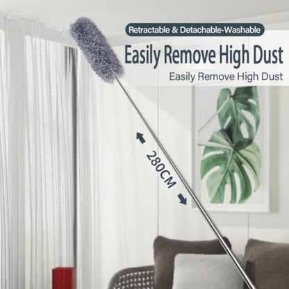 Microfiber Retractable with Telescopic for Prime Ceilings Extendable Duster Handle Grey Washable Electrostatic Dusting Tool Flexible Head 280cm(1.4M) - size: 1.4M