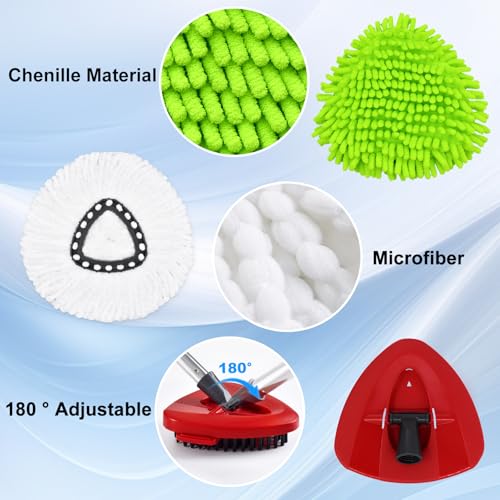 4PCS Mop Heads Replacements for OCedar, 1PCS Scrub Brush and 1PCS Spin Mop Base Compatible with Ocedar EasyWring 1 Tank System, Dry and Wet for Cleaning All Hard-surfaced Floors - color: 2white+2green
