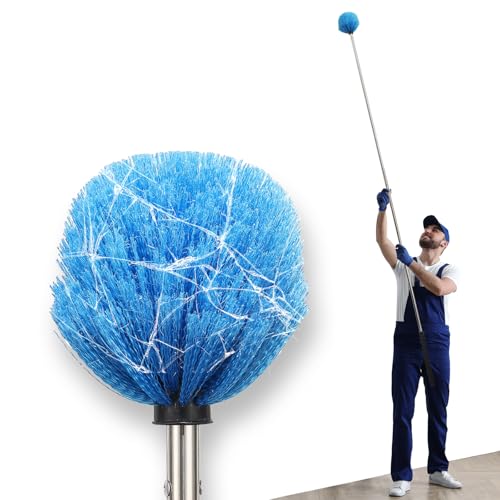 Cobweb Duster with 5FT Extension Pole, Adjustable Stainless Steel Handle & Stiff Bristles – Lightweight Dusting Brush for Indoor/Outdoor Cleaning –Ceiling Fans,Corners,Eaves,Vents,Cleans Up to 12FT - size: 5 FT（REACH UP TO 12FT）