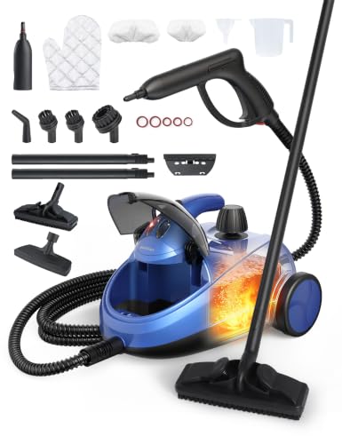 Steam Cleaner, 293°F 58 PSI Powerful Multipurpose Handheld Steam Mop for Home, Built-in Storage, 21 Attachments, 50Oz Capacity, Heavy Duty Canister Steamer for Carpet, Floor, Car, Tile, Crack