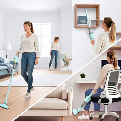6-in-1 Rechargeable Household Stick Vacuum Cleaner, Convertible to Handheld, for All Kinds of Cleaning in Your Home on Hard Floors, Upholstery, Sofas, Cars (Green) - color: Green