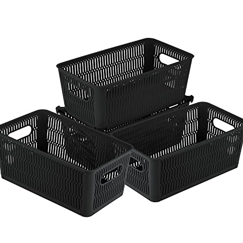 Simplify 4Pk Small Slide 2 Stack It Tote Basket | Storage & Organization | Open Bins with Stackable Capability | Bathroom | Crafts | Pantry | Playroom | Office | Black (KIT-25934-BLACK-4PK) - color: Black, size: Small, style: 4 Pack
