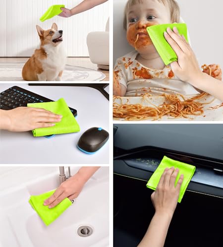 KitchLife Microfiber Cleaning Cloth Roll - Tear-Away Reusable Microfiber Paper Towels, Lint-Free, Washable, 20 Sheets for Kitchen, Car, Dishes, and Sensitive Surfaces (Neon Green) - color: Neon Green