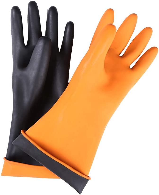 14" XL Size Latex Chemical Resistant Gloves, Reusable Heavy Duty Long Rubber Gloves Dishwashing Glove, Industrial Safety Gloves for Men, Forearm Protection Waterproof Resist Strong Acid, Alkali, Oil - size: 14 inch