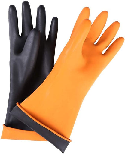 14" XL Size Latex Chemical Resistant Gloves, Reusable Heavy Duty Long Rubber Gloves Dishwashing Glove, Industrial Safety Gloves for Men, Forearm Protection Waterproof Resist Strong Acid, Alkali, Oil - size: 14 inch