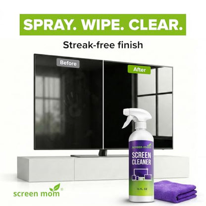 Screen Mom Ultimate Screen Cleaning Kit - 2 Pcs 16oz TV Screen Cleaner Spray and 6 Pcs Microfiber Cloths TV Cleaner Spray and Cloth, Laptop, Phone, iPad, Car and Computer Cleaning Kit Electronic