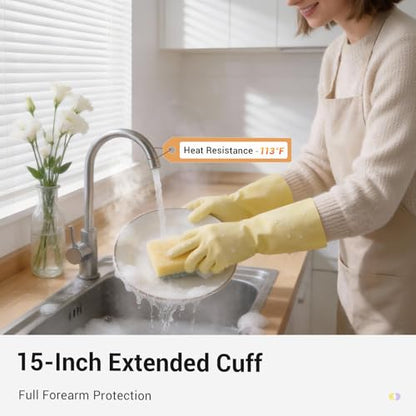 ThxToms 2 Pair Nitrile Dishwashing Cleaning Gloves,with Cotton Flocked Liner,Skin-Friendly & Anti-Slip Design,Y&P - size: Small