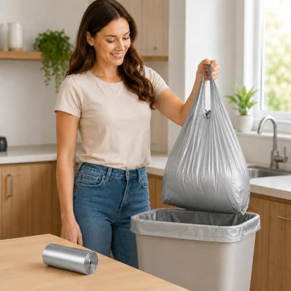 Trash Bags Small Garbage Bags with Handle 1 Rolls 30 Count Strong Kitchen Bathroom Waste Bags Leak Resistant Disposable Bin Liners Black - color: Silver