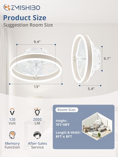 ZMISHIBO Low Profile Ceiling Fans with Lights and Remote, 13 Inch Fandelier Ceiling Fan with Light, White Modern Flush Mount Ceiling Fan, Small Dimmable LED Fan Lights for Bedroom - color: White, size: 13 INCH
