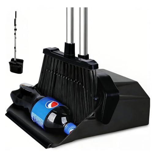 Tiumso Upgrade Broom with Dustpan Combo Set, Broom and Dustpan Set with 51'' Long Handle, Large Upright Brooms and Dust Pans, ZeroGap Lip, Self-Cleaning Dustpan Teeth for Lobby and Restaurant - Black - color: Black