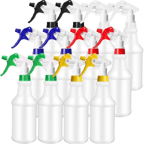 Eccliy 12 Pcs 16 Oz Plastic Spray Bottle, Adjustable Empty Reusable Sprayer for Cleaning, Planting, Water, Bathroom and Kitchen, BBQ, Commercial and Residential (Original,Multicolor) - color: Multicolor, size: Original