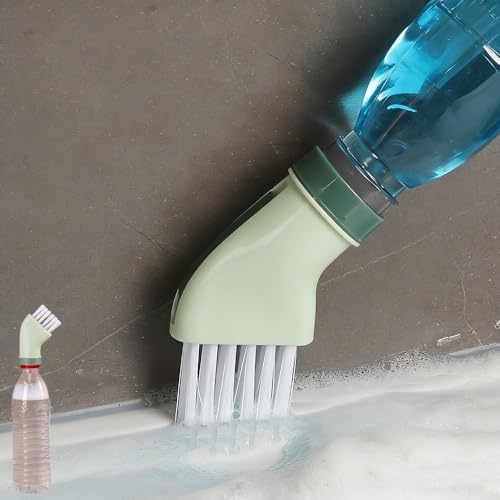 Multi Purpose Cleaning Brush Bottle Connect Design Wet Dry Use for Window Tracks, Tile Grout and Narrow Gaps, Green - color: Green