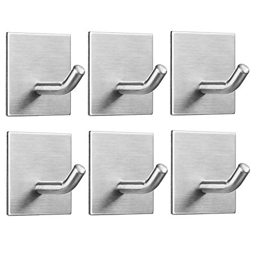 FOMANSH Heavy Duty Adhesive Hooks, Stick on Wall Adhesive Hangers, Strong Stainless Steel Holder, Self Adhesive Hooks for Kitchen Bathroom Home Door Towel Coat Key Robe 6 Packs Silver - color: Silver, size: 6 Pack