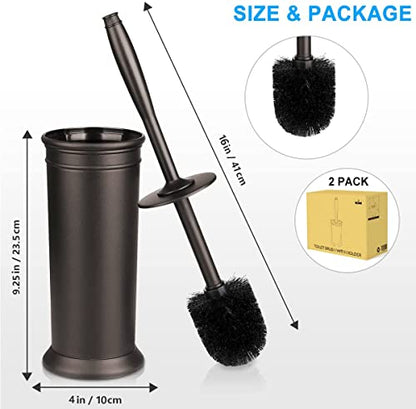 Toilet Brush and Holder 2 Pack, Toilet Bowl Brush with Extra Long Handle, Toilet Scrubber and Covered Holder, Toilet Brushes for Bathroom-Space Saving, Covered Brush, Durable, Deep Cleaning(Bronze) - color: Bronze