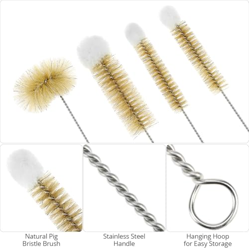 QWORK Bottle Brushes with Thin Long Handle, 4 Pack Skinny Wire Cleaner for Bottles, Straws, Flasks