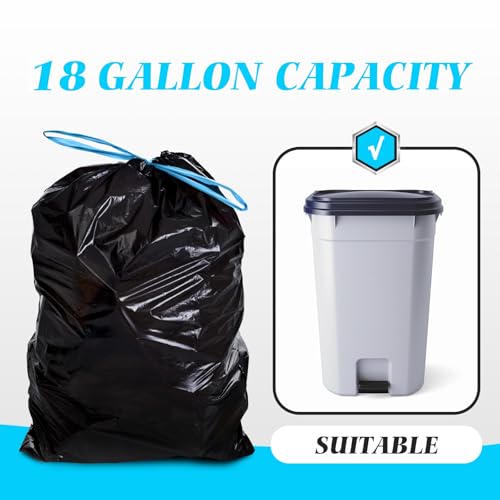 18 Gallon 120 Counts Strong Drawstring Trash Bags Garbage Bags by Teivio, Bathroom Trash Can Bin Liners, Plastic Bags for home office kitchen, Black - style: 120-18Gallon-Black