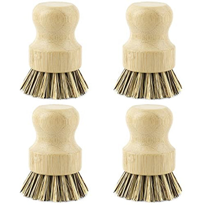 AUEAR, Natural Bamboo Dish Scrub Brush Cleaning Pot Scrubber Brushes Coconut Bristles for Cast Iron Skillet Pots Pans (4 Pack) - color: Deep, size: 4-Pack