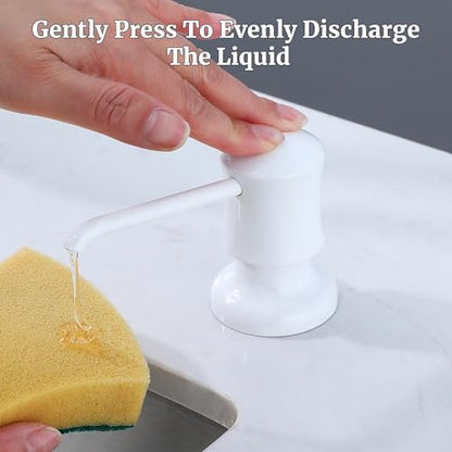 White Sink Soap Dispenser for Kitchen Sink (White), Built-in and Refill-from-Top Design with Liquid Hand & Dish Soap Bottle - color: White, size: with Bottle