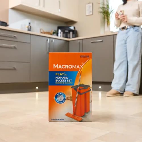 Macromax Premium Flat Tablet Mop - 8L Capacity for Wet & Dry Cleaning - Microfibre Mop with Washable Heads & Replacements - 180° Swivel Handle - Lock & Strap System for Hardwood, Tile & Laminate - color: Flat Tablet Mop
