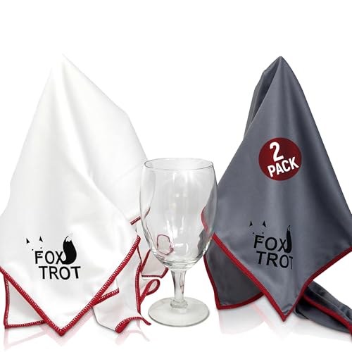 Fox Trot Large Microfiber Polishing Cloths (2 Pack White | Gray) | Streak Free, Lint Free Shine and Clarity for Wine Glasses, Stemware and More - color: 2-pack (White | Gray)