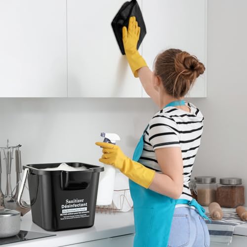 Vesici 6 Sets 3 Quart Cleaning Bucket with Microfiber Cleaning Cloths Small Sanitizing Square Bucket Detergent Plastic Utility Pail with Handle for Household Restaurant Office School Use (Black) - color: Black