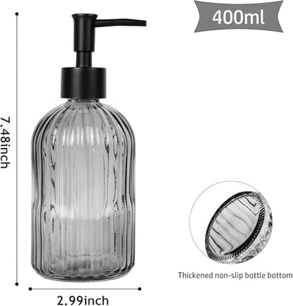 14Oz Black Pump Glass Soap Dispenser, Gray Stripe Countertop Refillable Liquid Bottle Hand Dish Lotion Dispenser with Plastic Pump, for Kitchen, Bathroom, 2 Set - color: 2 Pack Gray