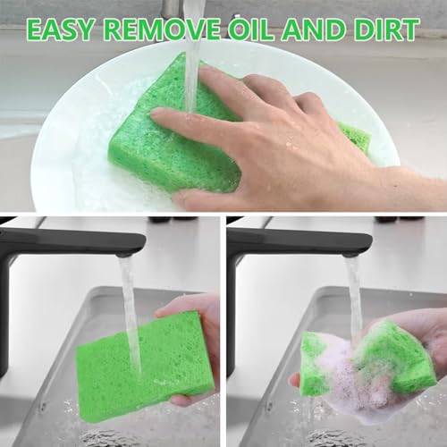 Cellulose Sponges, Large Size 4" x 6" x 1" - Heavy Duty Scrub Kitchen Sponge, Clean Tough Messes Without Scratching Kitchen Cleaning Pads, Pop Up Eco DIY (6 Pack), Green - color: Green