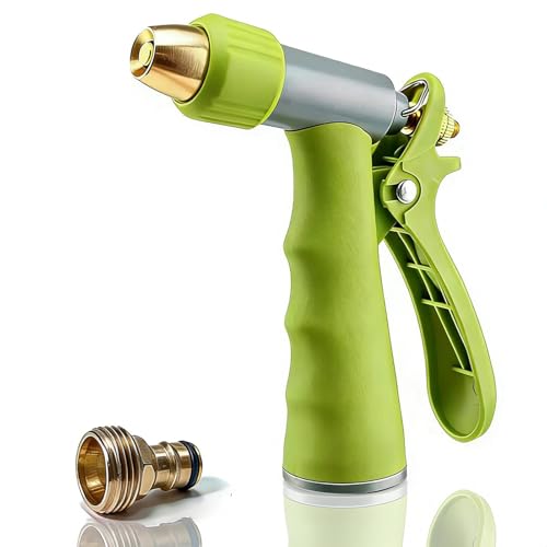 Garden Hose Nozzle, High Pressure Water Hose Nozzle Heavy Duty | Full Metal Core Upgraded with Adjustable Modes for Lawn & Plants, Car, Pet Washing, Green - color: Green