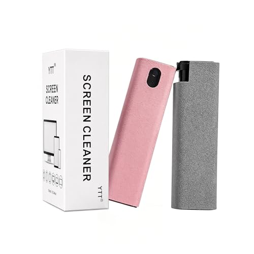 YTT Touchscreen Mist Cleaner, Screen Cleaner, for All Phones, Laptop and Tablet Screens,Two in One Spray and Microfiber Cloth (Pink and Light Gray) 2Pack - color: Pink and Light Gray
