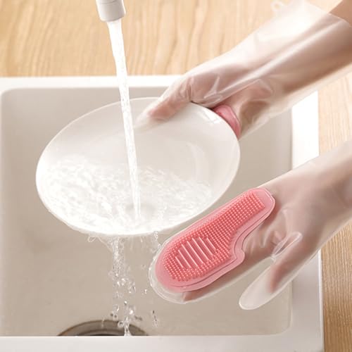 1 Pair Magic Scrubber Gloves, Latex Waterproof Kitchen Gloves for Dish Washing & Laundry, Multi-Purpose Reusable Scrub Mitts