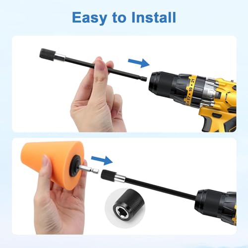 Linkstyle 8PCS Wheel Polishing Pads Kit for Drill, Foam Buffing Cone, Sponge Polishing Ball, with 1/4" Hex Extension Holder & Cleaning Brush for Car Rim, Wheel Hub, Motorcycle, Aluminum,Metal - style: Cone & Ball_8PCS