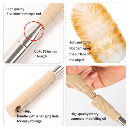 Extendable Cleaning Duster,Extra-Long Telescoping Feather Dusters with Stainless Steel Extension Pole Up to 100" for Cleaning High Ceiling Fan, High Ceilings,Furniture - size: 100inch