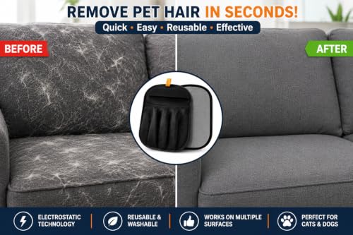 Pet Hair Remover Mitts (2 Pack) for Cats & Dogs – Reusable Electrostatic Hair Removal Pads with Ergonomic Hand Pocket for Furniture, Carpets, Couch, Car Seats, Clothing, Bedding & Laundry Lint | pet hair remover hand mitt pet hair remover mitt reusable pe