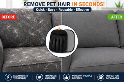 Pet Hair Remover Mitts (2 Pack) for Cats & Dogs – Reusable Electrostatic Hair Removal Pads with Ergonomic Hand Pocket for Furniture, Carpets, Couch, Car Seats, Clothing, Bedding & Laundry Lint | pet hair remover hand mitt pet hair remover mitt reusable pe