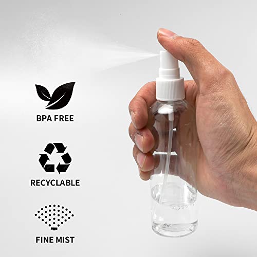 36 Pack Plastic Small Spray Bottles 4 oz/120 ml, Fine Mist Clear Empty Plastic Small Travel Spray Bottle, with 10 Funnels and 10 Labels - color: Clear