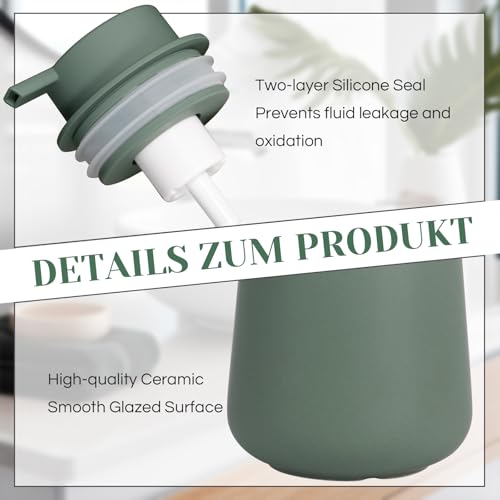 INGOFIN Ceramic Foaming Soap Dispenser - 12oz Foam Hand Soap Dispenser Bathroom, Modern Dish Soap Bottle with Pump for Kitchen, Matte Green - color: Matte Green-foam