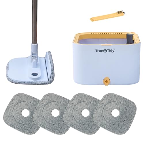 True & Tidy® TrueClean Mop and Bucket System Plus with New Easy Lift Inner Bucket, Self Wringing, Separates Clean from Dirty Water, Folding Mop Head, Dual Brush System, 4-pc Machine Washable Pads - size: Mop & Bucket w/ 4 Mop Pads