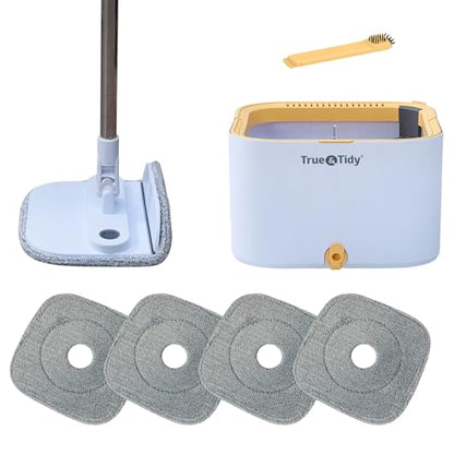 True & Tidy® TrueClean Mop and Bucket System Plus with New Easy Lift Inner Bucket, Self Wringing, Separates Clean from Dirty Water, Folding Mop Head, Dual Brush System, 4-pc Machine Washable Pads - size: Mop & Bucket w/ 4 Mop Pads