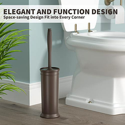Toilet Brush, Toilet Bowl Brush with Extra Long Handle Durable Bristles Toilet Scrubber and Covered Holder for Toilet Brush Set for Bathroom Cleaning (Brown, 1 Set) - color: Brown
