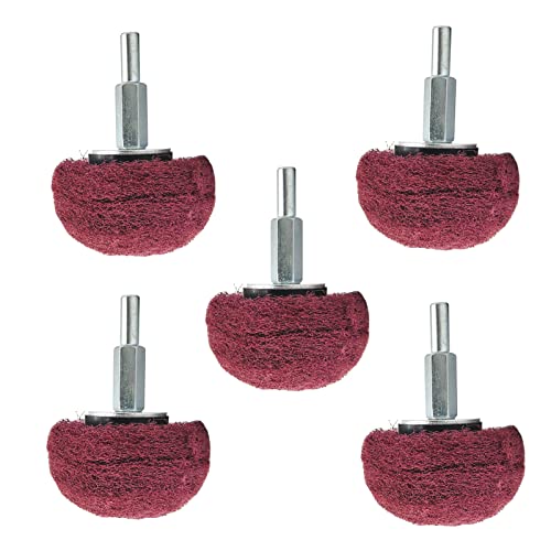 5PCS Non Woven Abrasive Buffing Wheels Polishing Wheel Drill Attachment Set, 2 Inch Scouring Pads Abrasive Mushroom Wheel Polishing Wheel with 1/4" Shank for Polishing Scrubbing and Cleaning Surface
