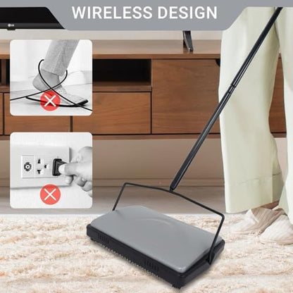 EZ SPARES Quiet Carpet Sweeper,Floor Sweeper with Pig-Bristles,Suitable for Carpet Cleaning Power,Roller Brush Strong,Bristle Sweeper,Great for House,Office,Kitchen,Carpet(Silver) - color: Silver