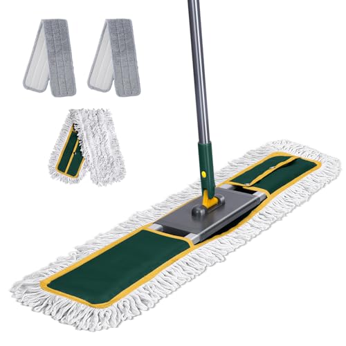 Masthome 36" Commercial Dust Mop, 60" Telescopic Handle Heavy Duty Floor Mop, Wet Dry Industrial Mop with 3 Reusable Pads for Hardwood Marble Laminate Tile, Home Gym Office Use - color: Green Large
