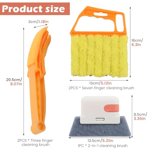 5Pcs Window Blind Cleaning Set, Washable 7 Fingers Duster Brush Dusting Cleaner Tool, Blinds Air Conditioner Keyboard Fan Duster Dirt Housekeeping Tool(Yellow,Size:6.3inch)