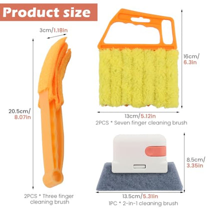 5Pcs Window Blind Cleaning Set, Washable 7 Fingers Duster Brush Dusting Cleaner Tool, Blinds Air Conditioner Keyboard Fan Duster Dirt Housekeeping Tool(Yellow,Size:6.3inch)