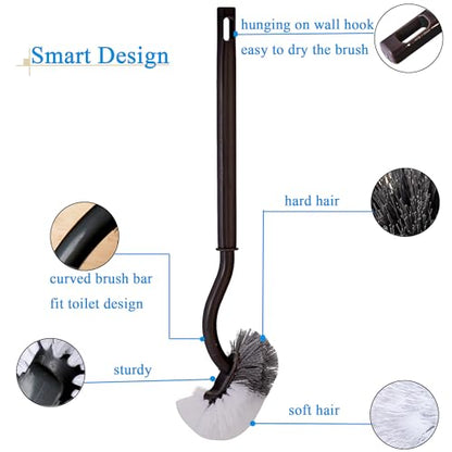 2 Pack Curved Toilet Bowl Brush Without Holder for Bathroom, Compact Toilet Brush Durable Under The Rim Household Deep Cleaning Brushes (Black Toilet Brush Without Holder) - color: Black Toilet Brush Without Holder