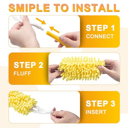 KeFanta Reusable Duster Refill for Swiffer, 360° Heavy Duty Duster Refills 8Pcs with 1 Handle, Washable Microfiber Dusters for Cleaning
