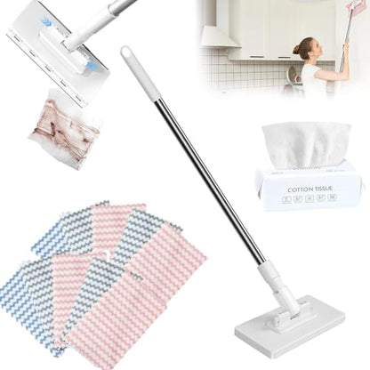Expanlarge Mop, Clip to Grip Mops, Snap Grip Mini Mopes, Cleaning Mop, No-Touch Disposable Small Mopss,Retractable Gap Dust Cleaner Flat Mops with Locking Head & Sweeping Cloths,40inch Locking Handle - color: 1*mop+10*cloth