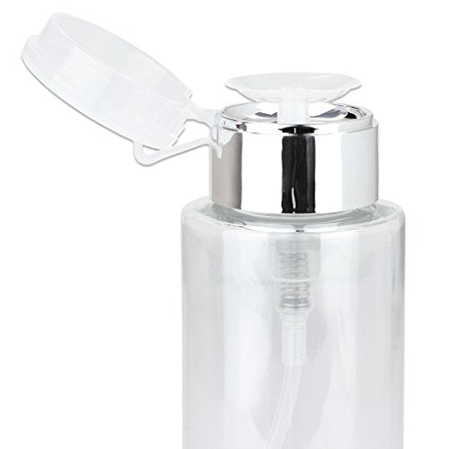 7oz Silver Push Down Pump Dispenser Empty Refillerble Bottle with Flip Top Cap - for Nail Polish, Travel, Cosmetics Packaging - color: Silver, size: 7 Ounce - 1 Bottle