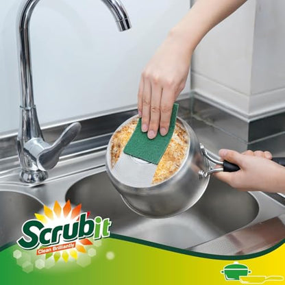 SCRUBIT Scouring Pads - Heavy Duty Scrub Pads for Cleaning Dishes - Non-Scratch - Reusable - Green (100, Green) - color: Green