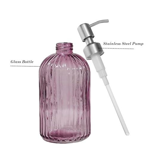 14Oz Purple Soap Dispenser Bathroom, Clear Glass Hand Soap Dispensers with Stainless Steel Pump, Refillable Dish Soap Dispenser for Kitchen, Countertop Soap Dispensers - color: Purple